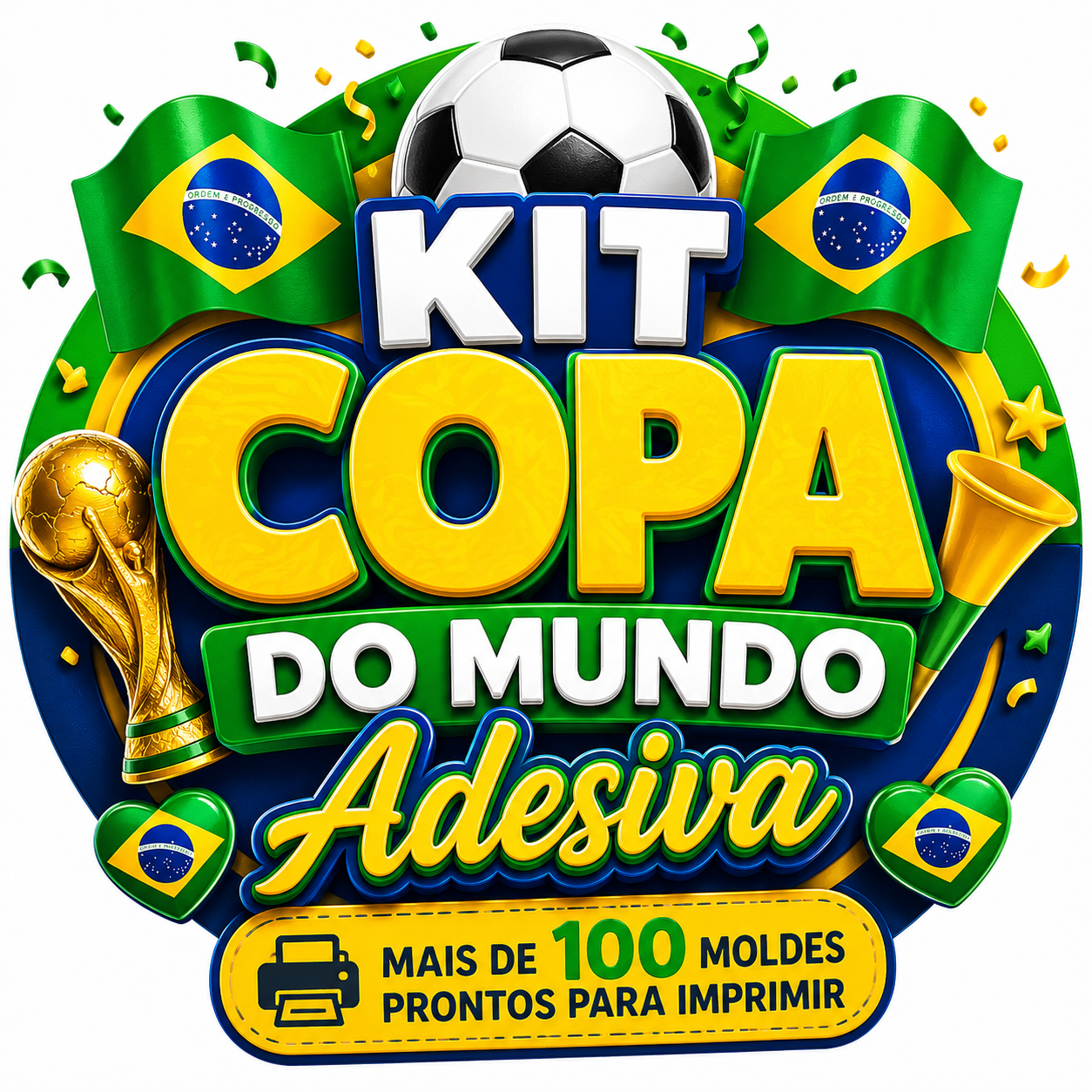 Kit Copa do Mundo Adesiva com mais de 100 moldes prontos para imprimir